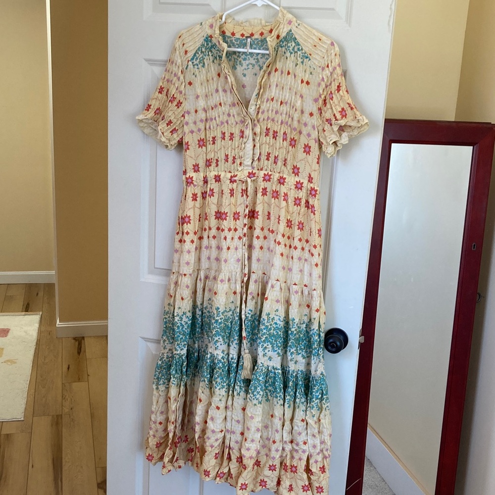 Free People Floral Cream and Blue Midi Dress